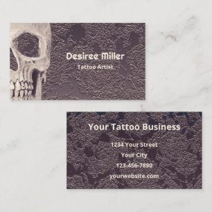 Tatto Shop Gothic Skull White Grått Blommigt Visitkort