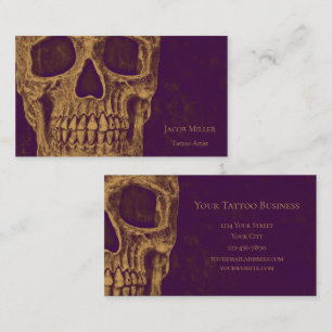 Tatto Shop Guld Lila Gothic Skull Head Visitkort