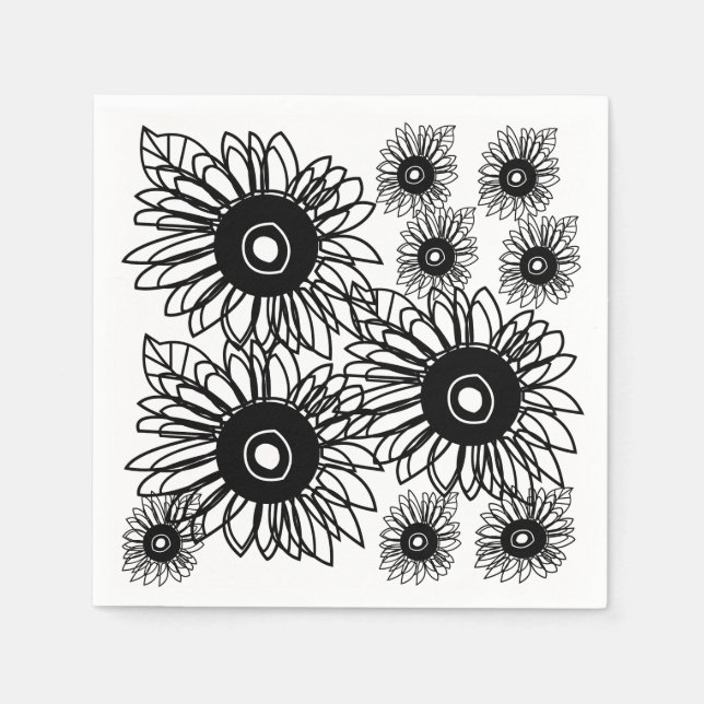 Tatto Sunsun Blommigt Black White Tattoo Pappersservett (Framsidan)