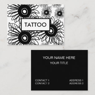 Tatto Sunsun Blommigt Black White Tattoo Visitkort