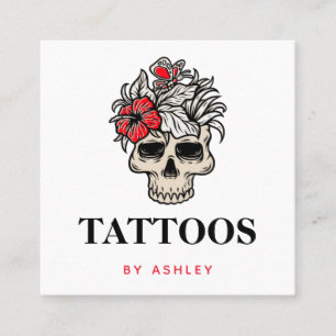 Tattoartist Lägg till Blommigten Social Media Skul Fyrkantigt Visitkort