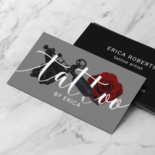 Tattoartist Tattogun & Flower Typography Visitkort (Skapare uppladdad)
