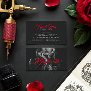 Tattoartister svarta fotoröda skript typografi visitkort