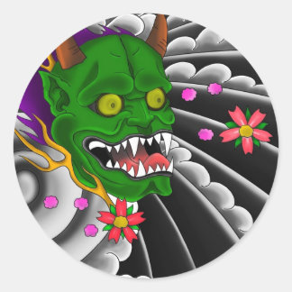 Tattodesign för japansk mask runt klistermärke