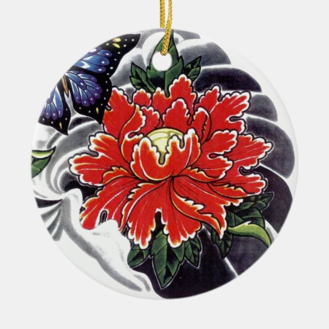 Tattodesign för Peony Flower Julgransprydnad Keramik (Framsidan)