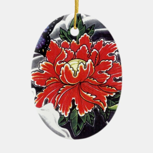Tattodesign för Peony Flower Julgransprydnad Keramik (Framsidan)
