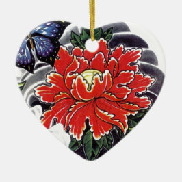 Tattodesign för Peony Flower Julgransprydnad Keramik