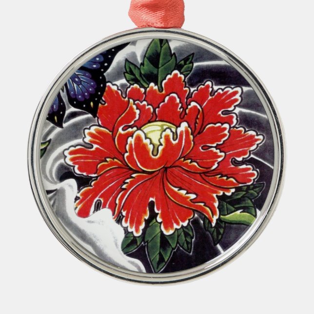 Tattodesign för Peony Flower Julgransprydnad Metall (Framsidan)