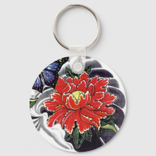 Tattodesign för Peony Flower Nyckelring