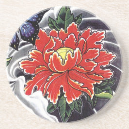 Tattodesign för Peony Flower Underlägg Sandsten