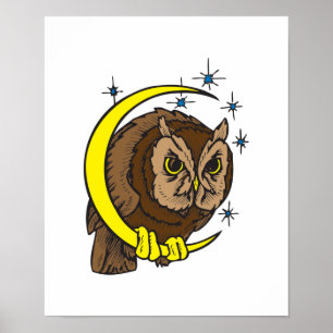 Tattodesign för uggla och Måne Poster