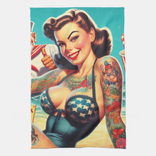 Tattoed Beach Pin-up Kökshandduk