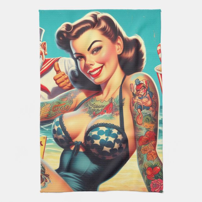 Tattoed Beach Pin-up Kökshandduk (Vertikal)