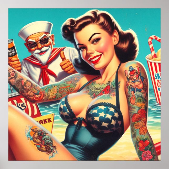 Tattoed Beach Pin-up Poster (Framsidan)
