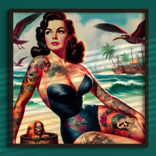 Tattoed Beach Pin-up Poster
