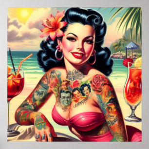 Tattoed Beach Pin-up Poster