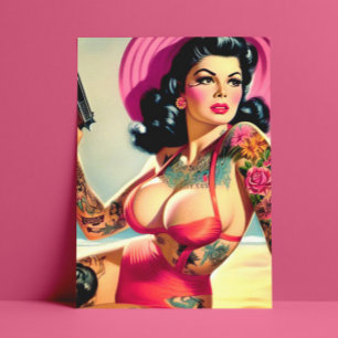 Tattoed Beach Pin-up Vykort