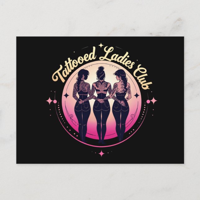 Tattoed Dam Klubb, färgad i svart Vykort (Framsida)