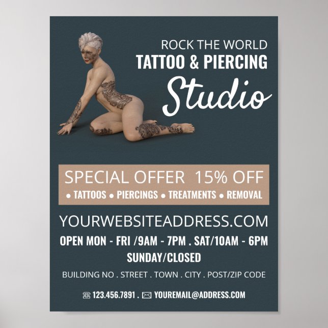 Tattoed Female, Tattoo & Body Piercing Studio Poster (Framsidan)