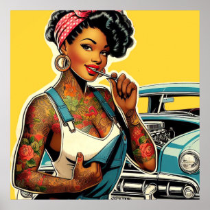 Tattoed Mechanic Pin-up Poster