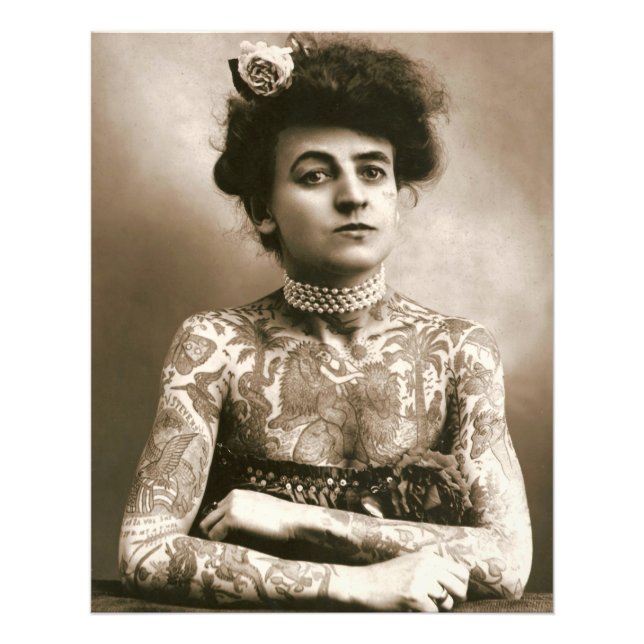 Tattoed med Pearls Victorian Dam Framable Photo Fototryck (Framsidan)