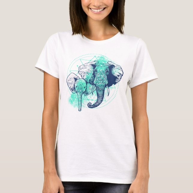 Tattoillustration av Elephants Line teckning T Shirt (Framsida)