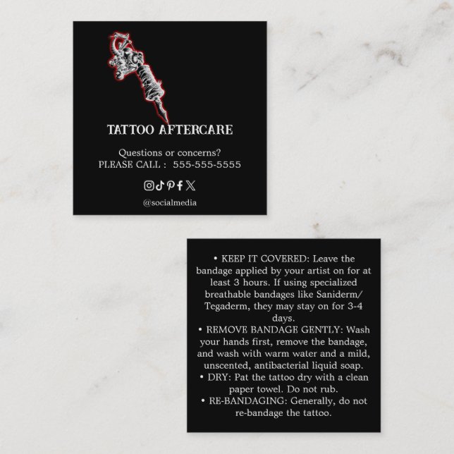 Tattoo Aftercare Instructions Business Card Fyrkantigt Visitkort (Fram/baksida)