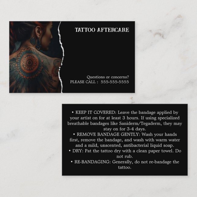 Tattoo Aftercare Instructions Visitkort (Fram/baksida)
