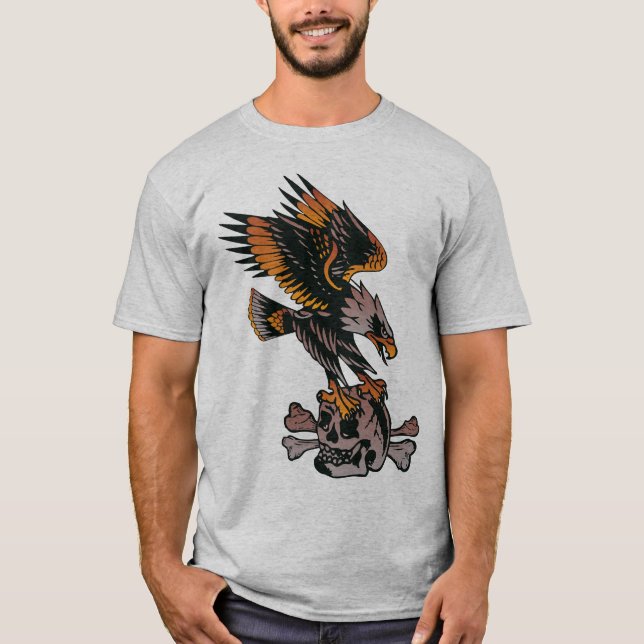 Tattoo aigle vautour crane tete de mort os fantais t shirt (Framsida)