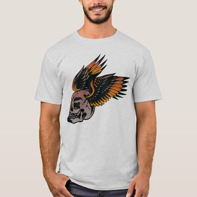 Tattoo aile tete de mort ailé embleme motard club  t shirt (Framsida)