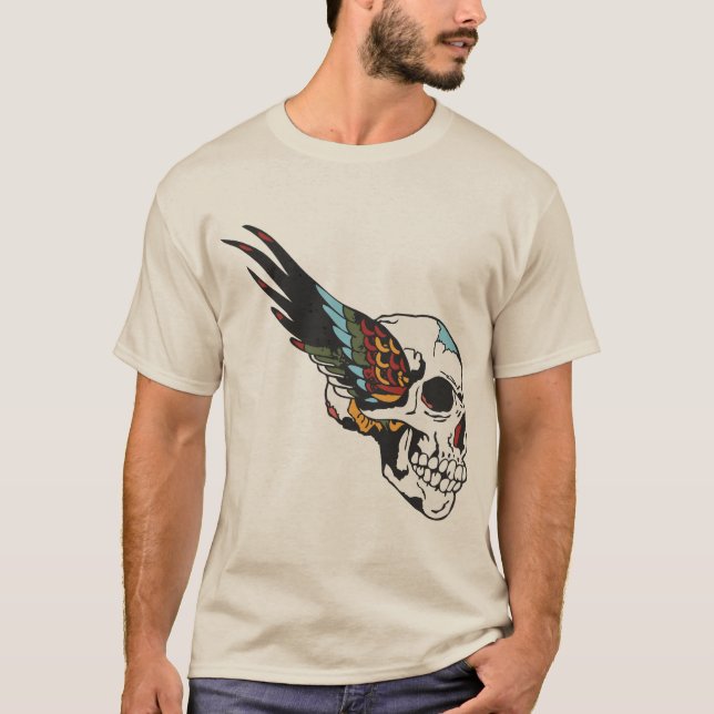 Tattoo aile tete de mort crane aille old school  t shirt (Framsida)