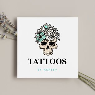 Tattoo Art Artist Blommigt Skull Gothic Skeleton Fyrkantigt Visitkort