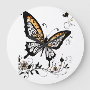 Tattoo Art Stil Elegant Butterfly - Wall Clock Stor Klocka