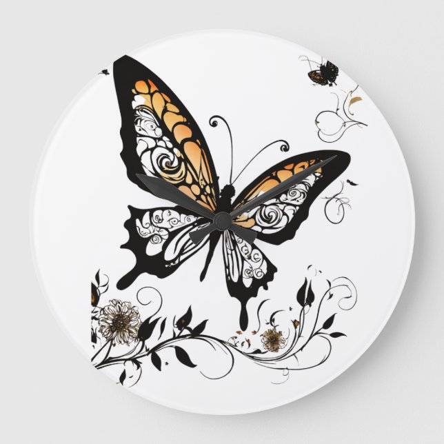 Tattoo Art Stil Elegant Butterfly - Wall Clock Stor Klocka (Framsida)