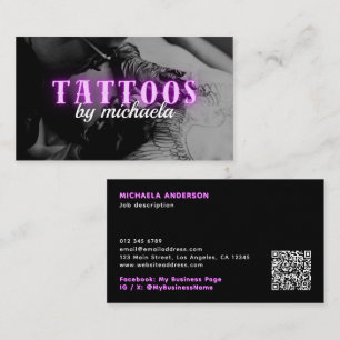 Tattoo Artist Anpassningsbar Photo Lila Neon Visitkort