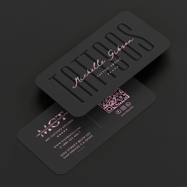 Tattoo Artist Black Rosa Tattooist Monogram Visitkort (Tattoo Artist Black Pink Tattooist Monogram Business Card
)