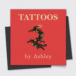 Tattoo Artist Blommigt Dragon Social Media Coola R Fyrkantigt Visitkort