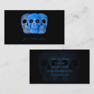 Tattoo Artist Gothic Blue Black Skull Visitkort