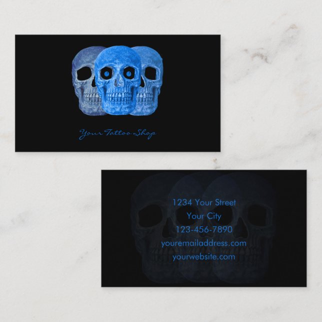 Tattoo Artist Gothic Blue Black Skull Visitkort (Fram/baksida)