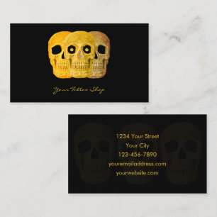 Tattoo Artist Gothic Gult Black Skull Visitkort