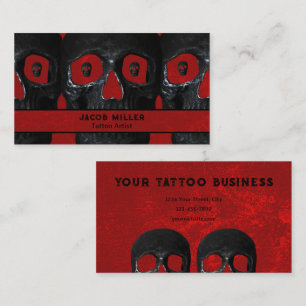 Tattoo Artist Gothic Red Black Mörk Academia Skull Visitkort