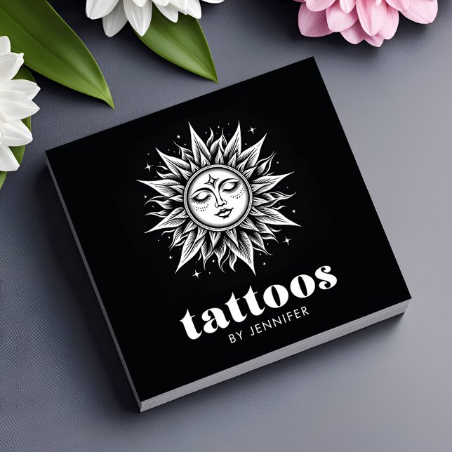 Tattoo Artist Modern Black & White QR-kod Fyrkantigt Visitkort (Skapare uppladdad)