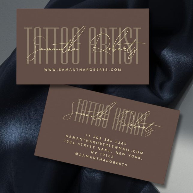 Tattoo artist modern typography script brown visitkort (Skapare uppladdad)