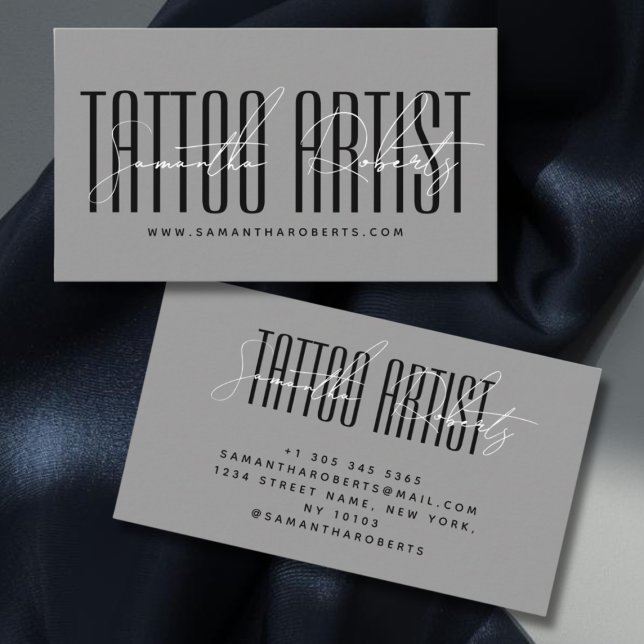 Tattoo artist modern typography script gray visitkort (Skapare uppladdad)