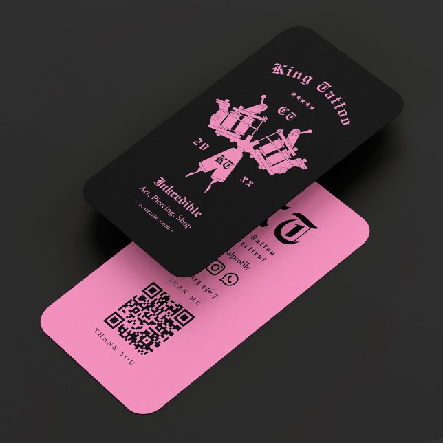 Tattoo Artist Monogram Black Rosa Modern Visitkort (Tattoo Artist Monogram Black Pink Modern Business Card
)