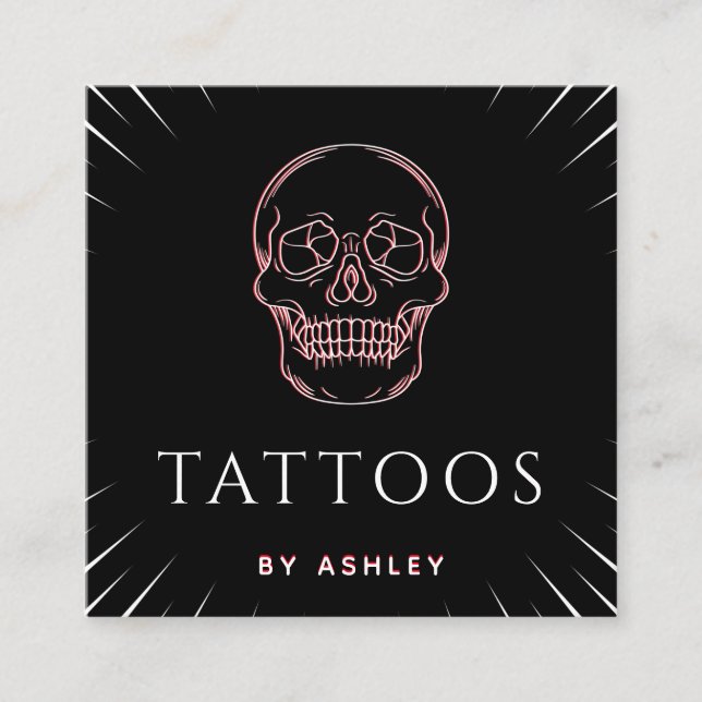 Tattoo Artist Neon Skull Cute Minimal Social Media Fyrkantigt Visitkort (Framsida)
