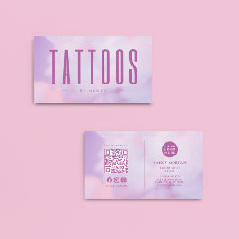 Tattoo Artist QR Code & Logotyp Lila Holography Visitkort