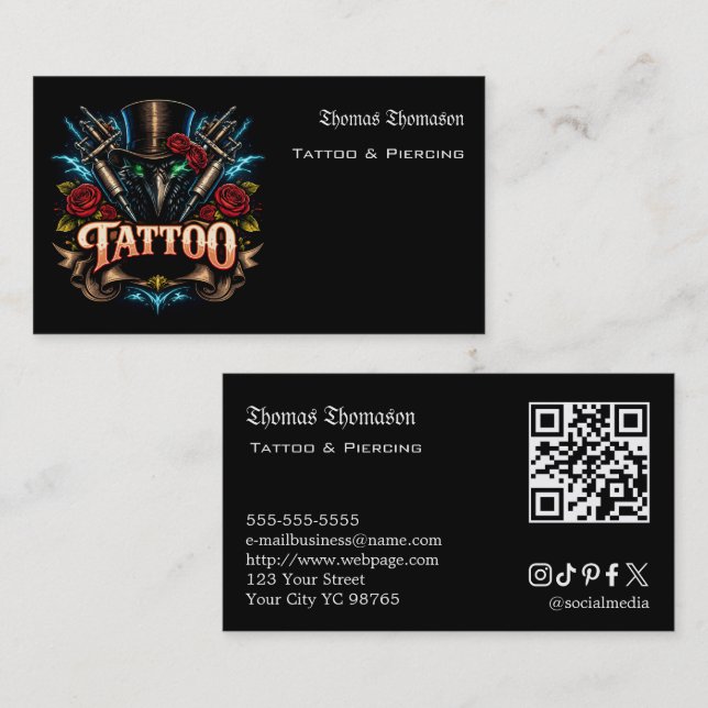 Tattoo artist QR code  Visitkort (Fram/baksida)