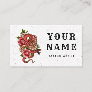 Tattoo Artist Salon Blommigt Red Snake Reptile Whi Visitkort