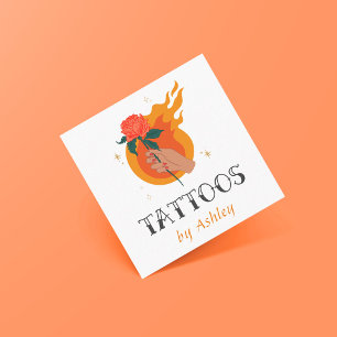 Tattoo Artist Salon Shop Artistic Kreativ Flame Fyrkantigt Visitkort